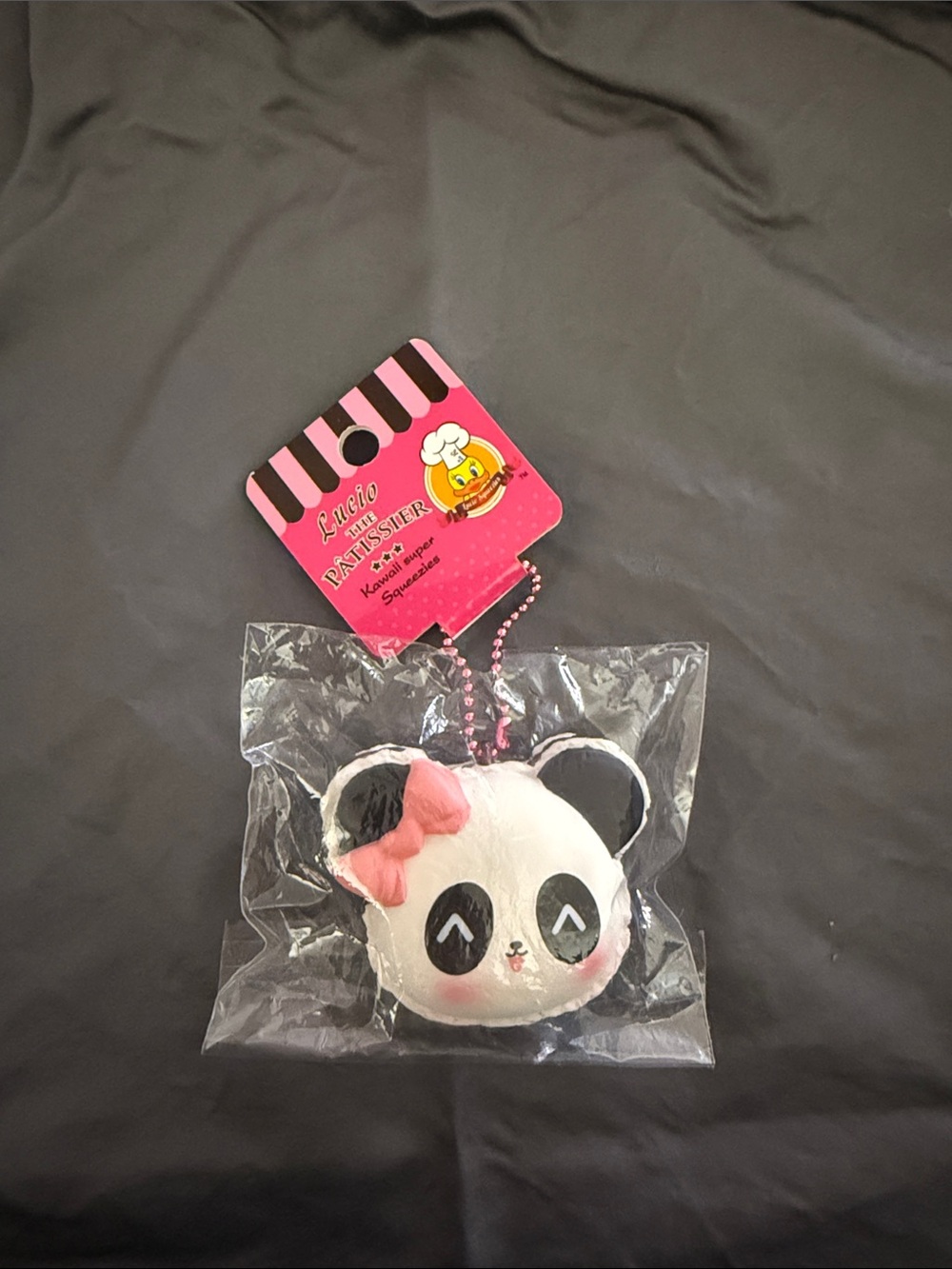 Lucio Panda Squishy Keychain Plush Toy - White & Pink